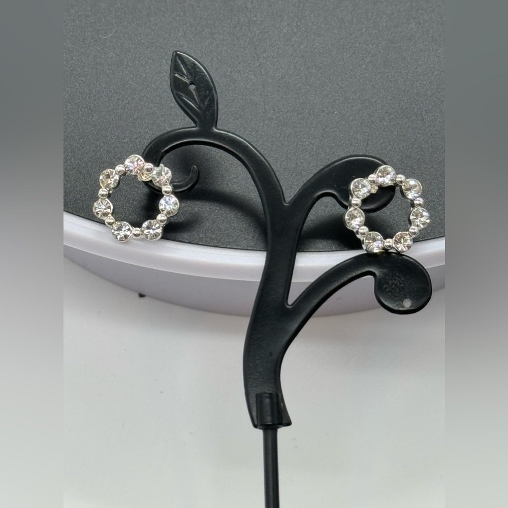 Sterling Silver Plated Halo Crystal Post Earrings Made With Swarovski Crystals